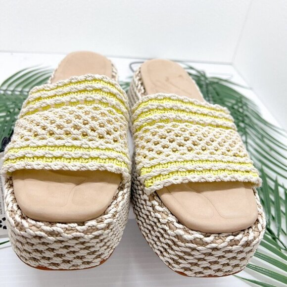 Rag & Bone Logan Cream/Yellow Crochet Flatform Wedge Slide Sandals Size 38 - Picture 2 of 11